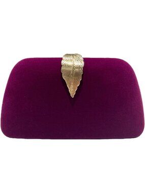 Women's Purple Elegant Clutch Purse Metallic Leaves Clasp Banquet Evening Bag